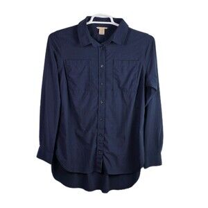 Duluth Trading Women's Medium Navy Blue Long Sleeve Button Down Shirt